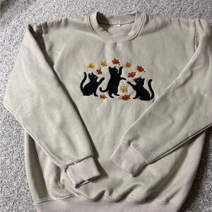 Women’s like new Halloween Vintage Tan Autumn Cats Sweatshirt Fall Embroidered